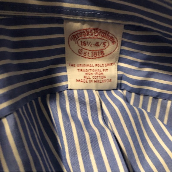 Brooks Brothers Shirt Size 16 1/2 - 4/5 Blue Striped Button Down Long Sleeve - Picture 4 of 5